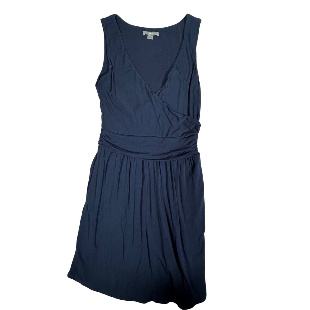 TART Faux Wrap Dress Womens Medium‎ Navy Blue Excellent Ruched Empire Waist